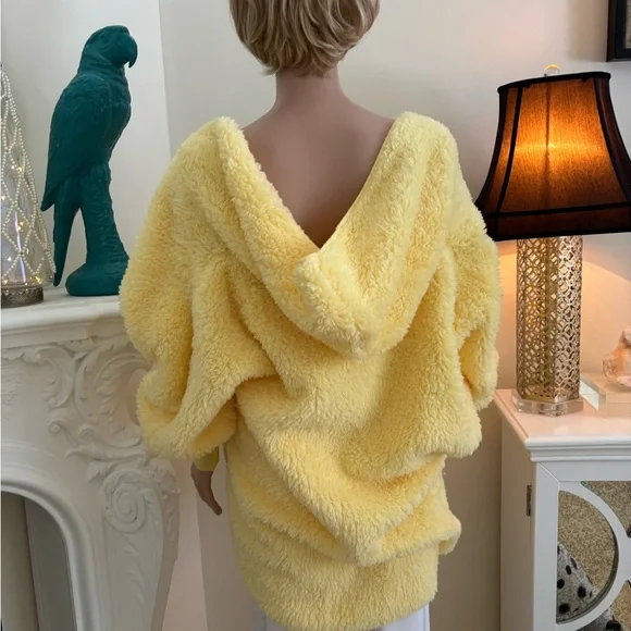 Plush Hooded Teddy Coat in Bright Yellow - Picture 6 of 9